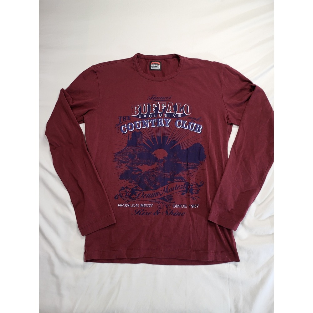 Fiorucci Man Burgundy Buffalo Country Club Long Sleeve Graphic T-Shirt Mens M